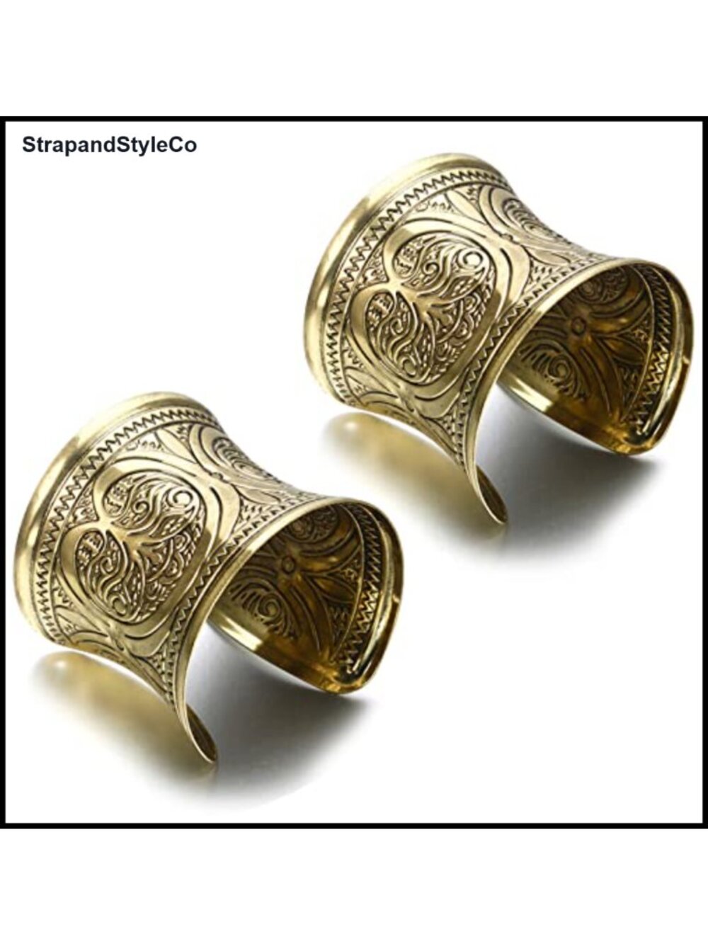 Open Cuff Bracelet Set Zinc Alloy Vintage Carved Adjustable 2pc